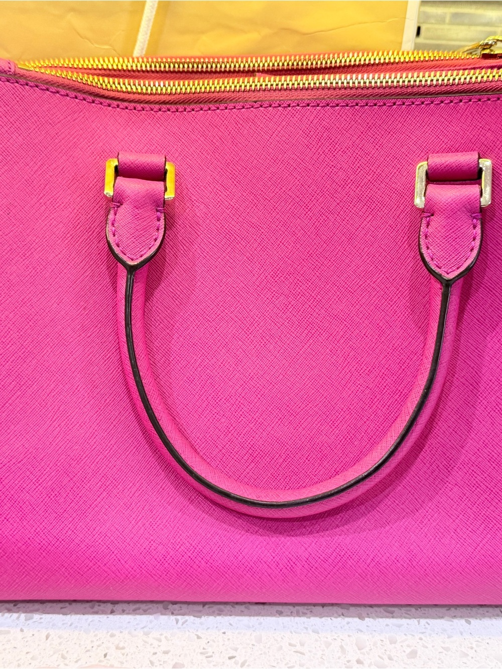 Michael Kors Hot Pink Saffiano Satchel with Gold Hardware - Picture 5 of 12